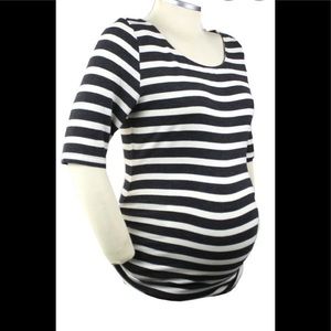 A pea in pod navy white striped ruched shirt top